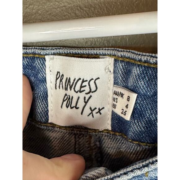 Princess Polly Light Wash Mom Distressed High Waisted Denim Blue Jeans Size 4 - Picture 4 of 8